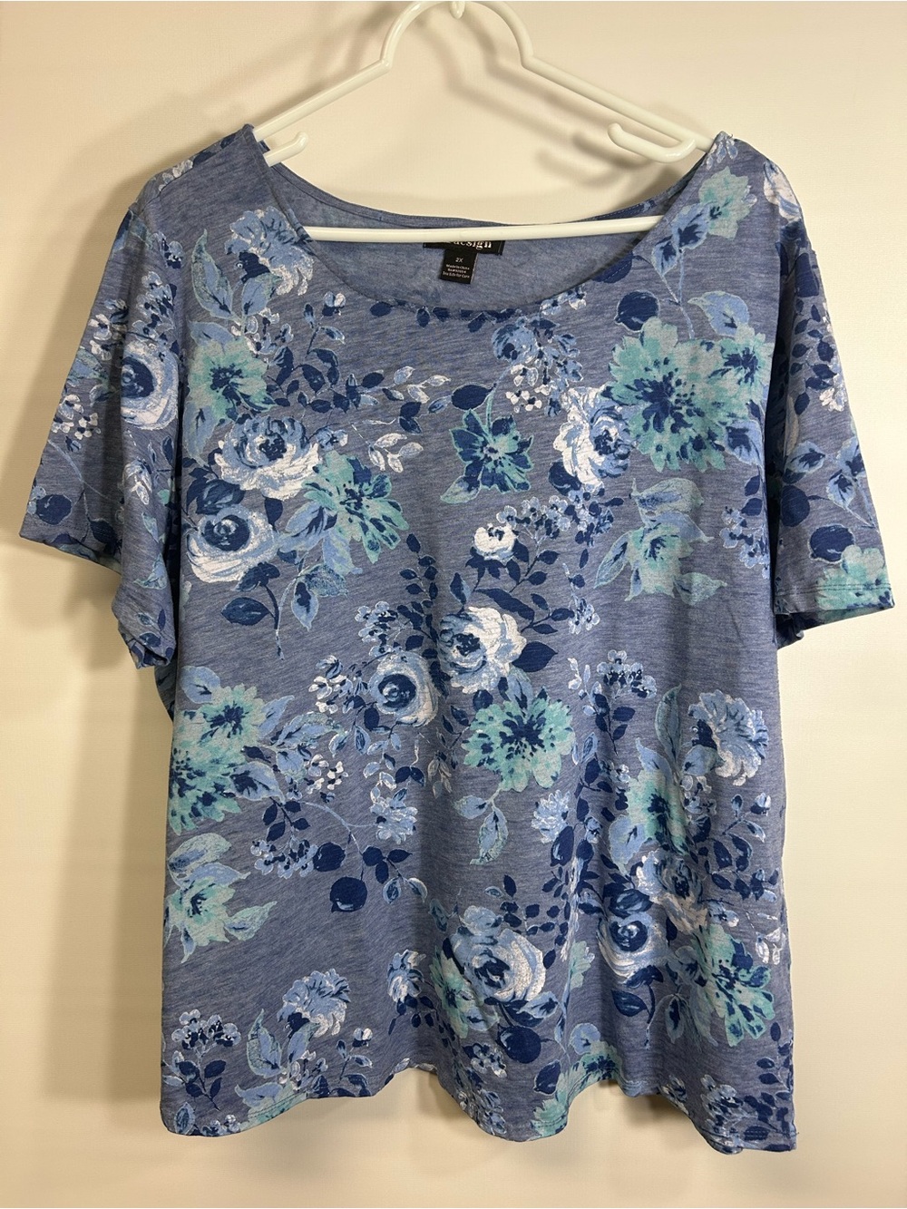 By Design Blue Floral Short Sleeve Women's Top 2X